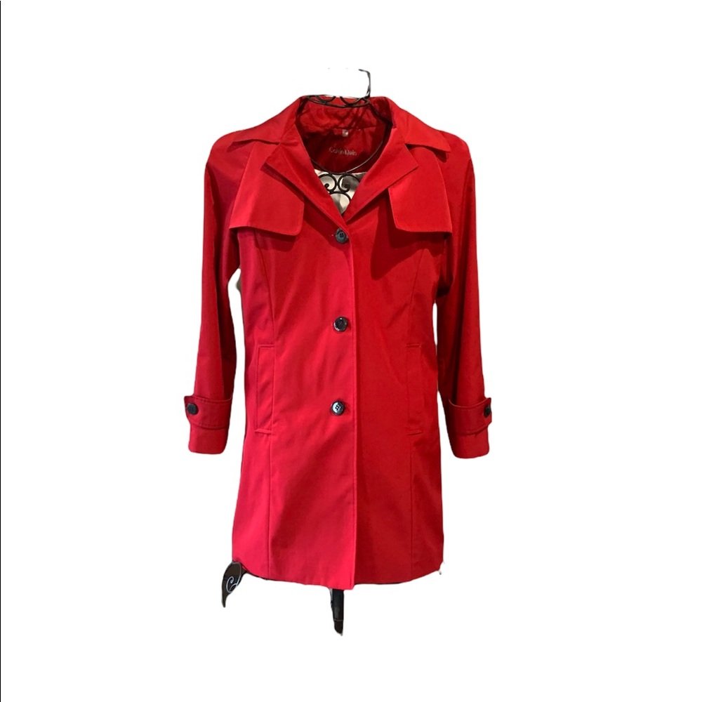 Calvin Klein Hooded Rain Jacket Trench Coat XS Red